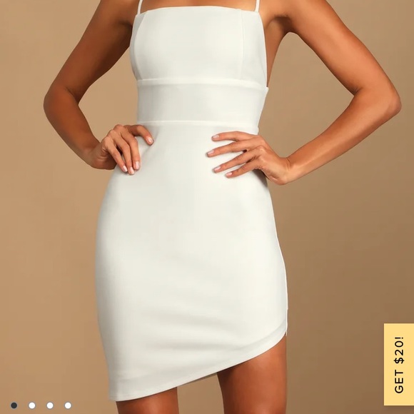 Jamie White Asymmetrical Gathered Mini Shirt Dress